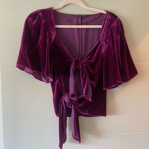 Zara purple velvet tie blouse